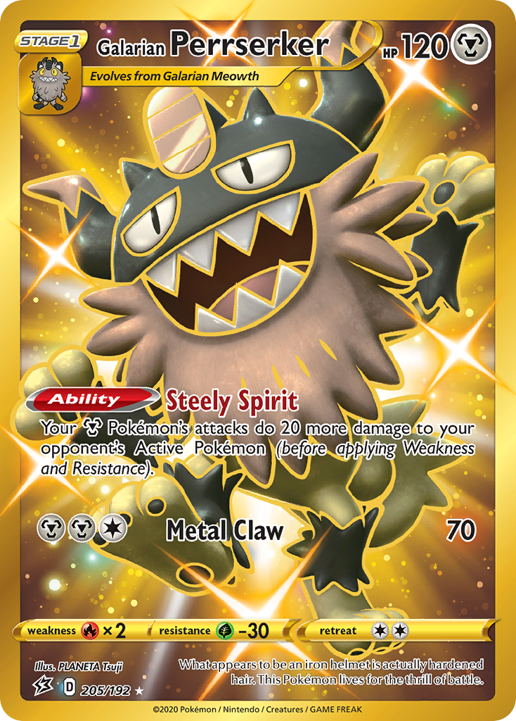 gold sword and shield pokemon cards Galarian Perrserker (205/192) [Sword & Shield: Rebel Clash]