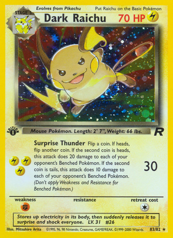 stage 1 raichu pokemon card value Dark Raichu (83/82) [Team Rocket 1st Edition]